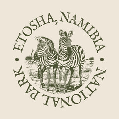 Etosha, Namibia Illustration Clip Art Design Shape. National Park Vintage Icon Vector Stamp.