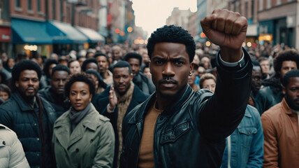 black history month , balck people portrait , black person holding their fist up