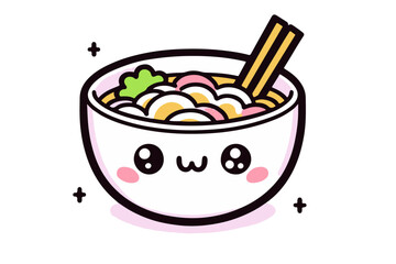 a cute bowl of noodles with black outlines