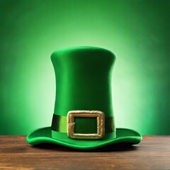 Leprechaun's Green Hat on a Table on a Green Background for St. Patrick's Day Background