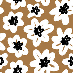 Fashion Floral seamless pattern on a gold background. Large Flower print for surface, textile, fabric, accessorise, apparel, interior design, wrapping. Vector illustration.