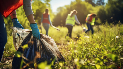 Community clean-up day, volunteers picking up litter