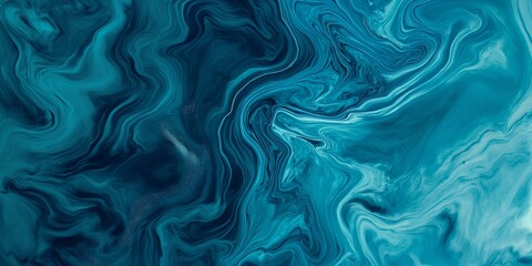 swirl of liquid paint in shades of blue and turquoise - obrazy, fototapety, plakaty