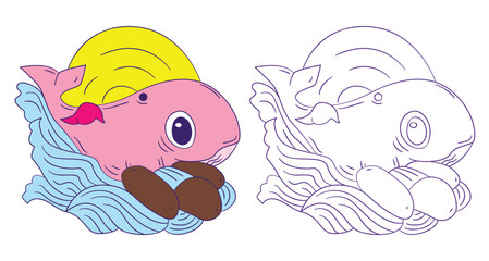 animal doodle illustration for coloring page drawing book