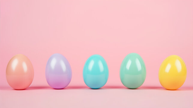 plastic Easter eggs in a row, pop art backgound