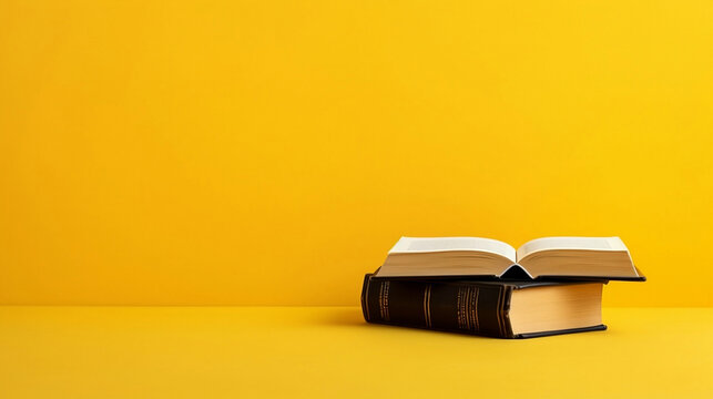 A book on the right on a yellow background. In the image there is only the book to the right of the yellow background