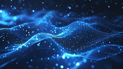 Abstract Blue Digital Particle Waves 