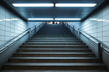 Empty staircase in subway. Generative AI.