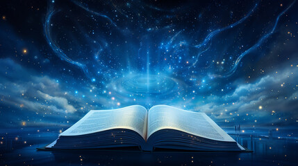 literary constellation. A sky-blue backdrop hosts a constellation shaped like an open book