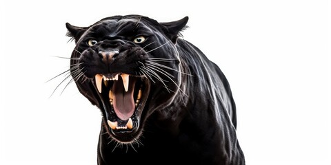 Roaring black panther isolated of white background. PNG. Digital art, Generative AI 