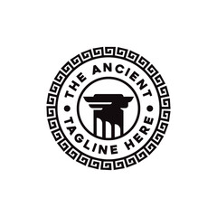 Greek Ancient Coloumn pillar badge emblem logo design - obrazy, fototapety, plakaty