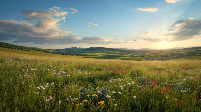 field of grass and flowers genarative ai