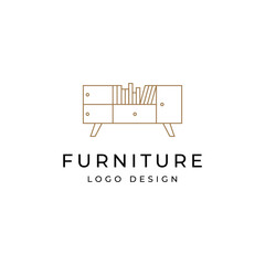 furniture logo, minimalist room interior, gallery furniture logo design line art style