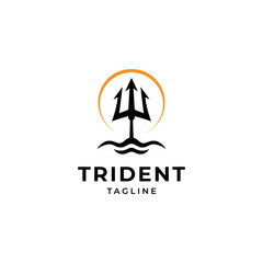 Trident logo design with sun flat vector illustration