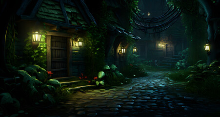 an old town alley in a darkened dark area