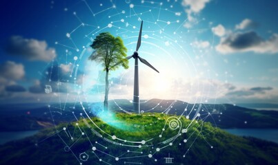 Renewable resource technology to reduce pollution and carbon emissions. Wind energy and sustainable resources. Renewable energy technology.Sustainable, Generative AI 