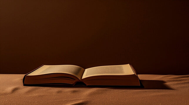 A book on one of the sides on a brown background. In the image there is only the book to the right of the brown background.