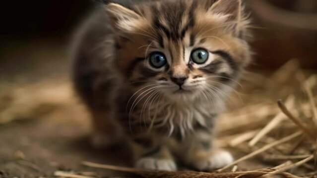 Cute kitten Siberian breed with blue eyes close up of face Generative AI  