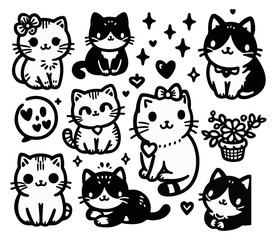 Set of cats - smiling cats, happy cats - vector