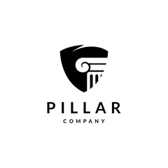 pillar logo design template with shield combination in flat style concept