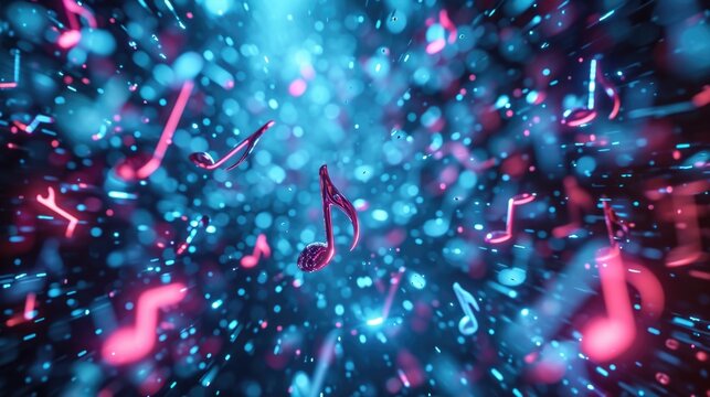 In this abstract footage holographic music notes of various sizes and shapes appear to flicker and pulse giving the impression of a neverending symphony in motion