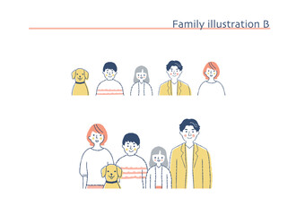 笑顔の家族　上半身とアイコン　