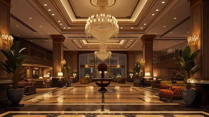 Foto op Plexiglas a grand hotel lobby displaying a majestic chandelier © Asep