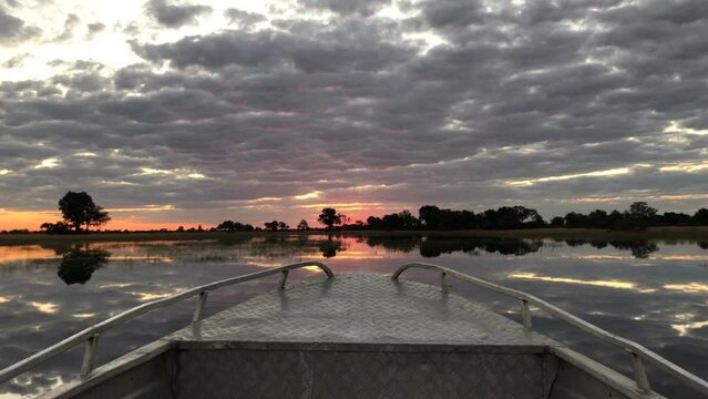 Sunset, boat trip, Okawango Delta, Botswana, Africa