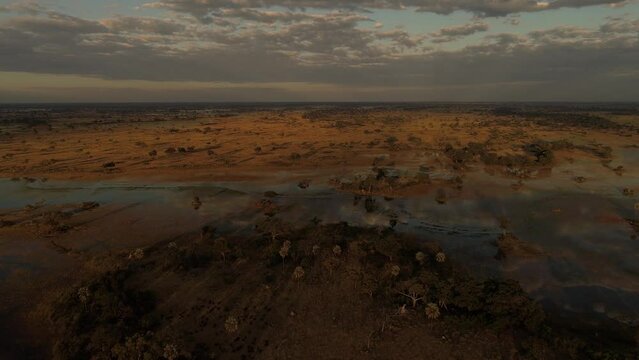 Sunset, aerial view, Okawango Delta, Botswana, Africa