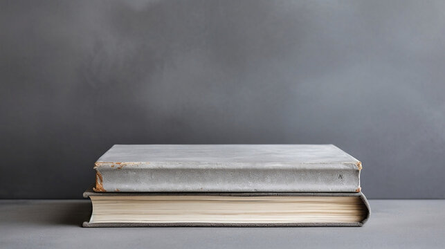 A book on one of the sides on a grey background. In the image there is only the book to the right of the grey background.