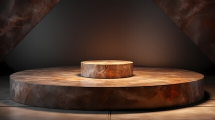 brown stone podium or pedestal product display on dark brown Background for product display, branding, identity and presentation
