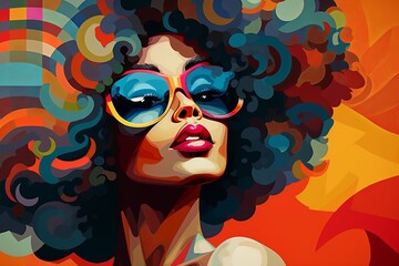 woman with different colored faces, in the style of poster art