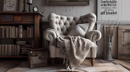 Comfortable armchair with a soft blanket