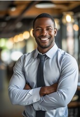 Obraz premium African American businessman in formal wear portrait of confident businessman in the modern office.