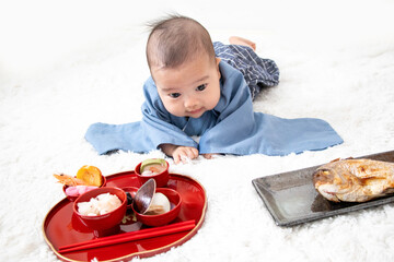 赤ちゃん 百日祝い お食い初め 記念撮影