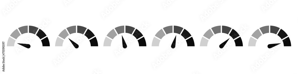 Poster Speedometer icon, tachometer icon. Speed indicator icon set. Rating meter signs performance concept. Dashboard level scale icon. vector illustration