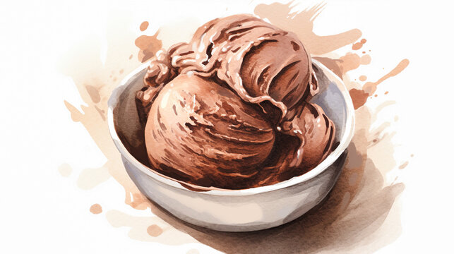 チョコレートアイスクリームの水彩イラスト