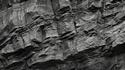 a detailed close-up of a rugged black slate rock surface, showcasing natural patterns, textures, and stratification perfect for geology or natural background concepts