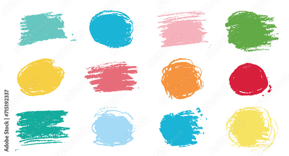 Poster chalk texture stain set. hand drawn chalk background doodle effect stain collection for crayon brush
