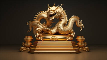 3d blank podium decoration with dragon. happy chinese new year concept. Luxury podium for your product. Generative AI.