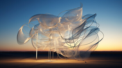 A kinetic digital wind sculpture, where virtual materials twist and undulate as if caressed - obrazy, fototapety, plakaty
