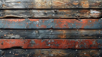 Old wooden boards with paint that has long since peeled off. top view. - obrazy, fototapety, plakaty