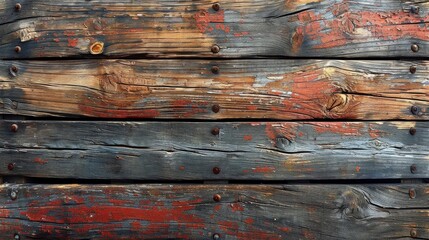 Old wooden boards with paint that has long since peeled off. top view. - obrazy, fototapety, plakaty