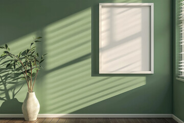Empty frame on the inner wall with plants. Mockup, 3D Render
