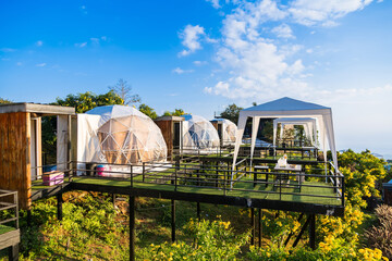 Chiang Mai, Thailand - January,05, 2024: Geodesic dome Tents and housing of Mon Mok Fa Resort, Mon...