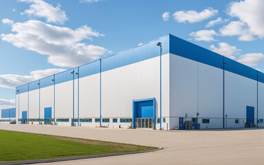 Fototapeta na wymiar Modern industrial or factory building, showcasing a new logistics warehouse.