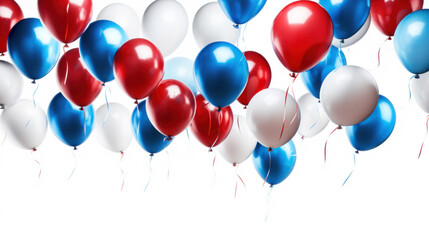 A vibrant bunch of red and blue balloons with a reflective surface, isolated on white.