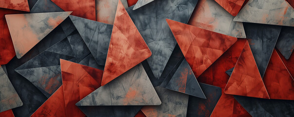 background art of triangles, in the style of grungy textures, dark palette, tilt shift, shaped canvas