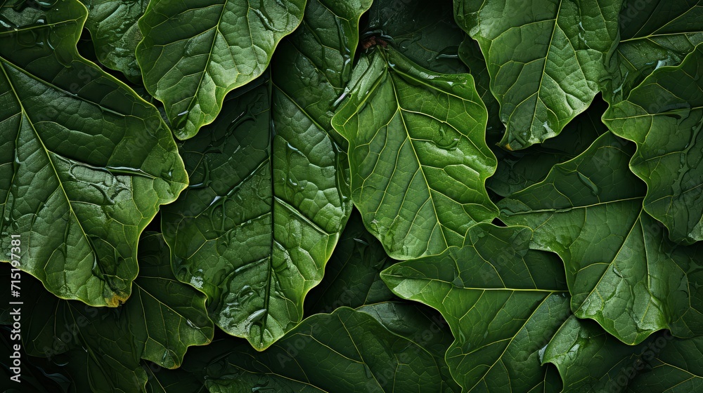 Wall mural fresh green leaves nature background. top view.