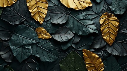 Black and gold leaf background. Elegant abstract background.